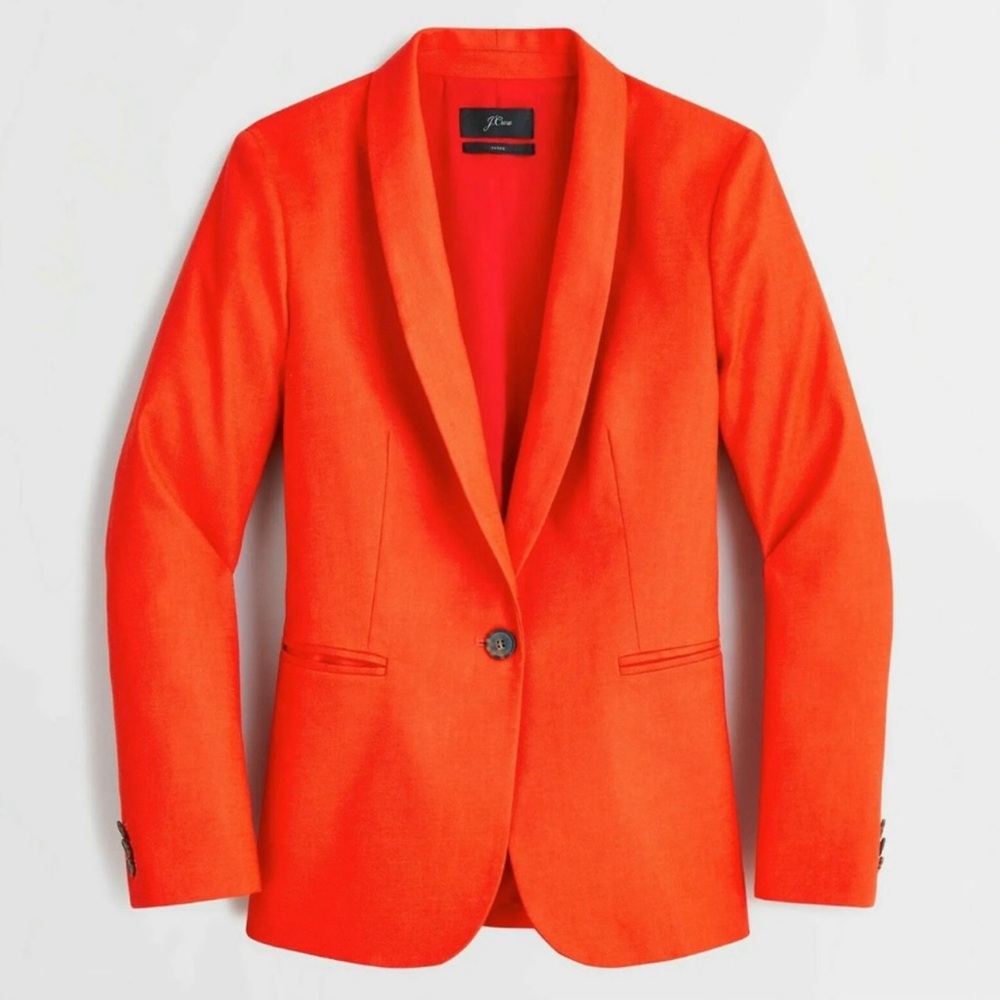 J.Crew Parke Blazer Stretch Linen Fitted Suit‎ Jacket Orange Brilliant Sunset - Picture 3 of 12